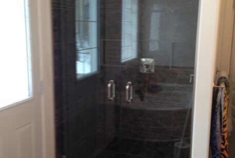 Double Shower door install for Climax Contracting, Charlie Lake, BC