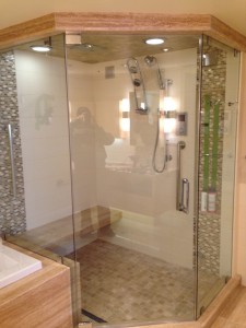 Custom Frameless Shower with Clamps and Prima Hinges